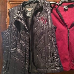 Harley Davison vest and fleece hoodie